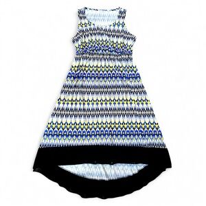 Boho High-Low‎ Blue Yellow Geometric Print Sleeveless Casual Dress 2X Plus Size